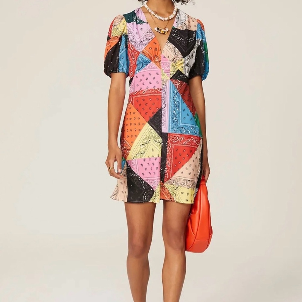 STAUD Multicolor Patchwork Mini Dress